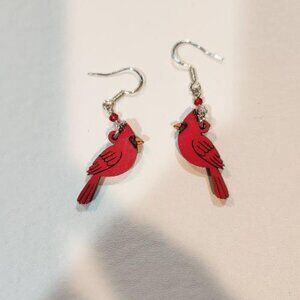 Sienna Sky Red Cardinal bird wooden laser cut earrings